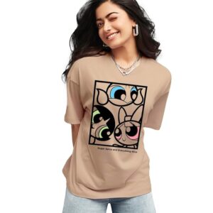 Women's Graphic Printed Oversized Fit Half Sleeve Round Neck Cotton Jersey T-Shirt