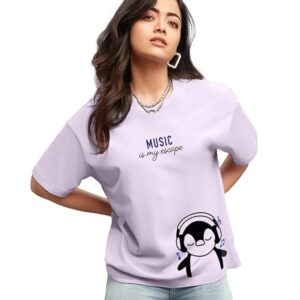 Women's Graphic Printed 100% Cotton T-Shirt - Oversized Fit, Round Neck, Half Sleeves